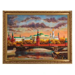 Картина янтарная "Закат над Кремлем" 60х80 см.