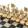 Шахматы с полем из камня и фигурами из серебра "Сражение" 35х35 см.
