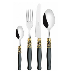 Набор столовых приборов 24 предмета «Selene Black Goldplated» Casa Bugatti