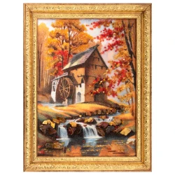 Картина янтарная "Водяная Мельница" 30х40 см.