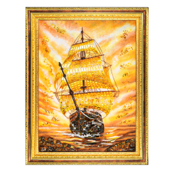 Картина янтарная "Корабль-парусник" 60х80 см.