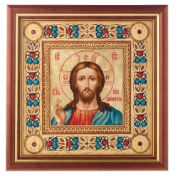 Икона из бересты "Господь Вседержитель" 29х30 см.