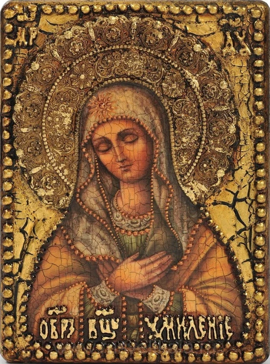 Икона "Богоматерь "Умиление" (с эффектом старения).
