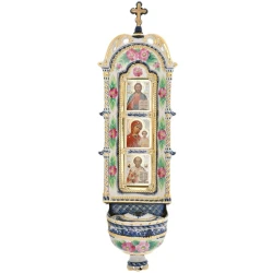Киот настенный с лампадой (триптих) вертикальный 14 х 53 см. Гжель.