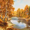 Картина янтарная "Озеро в лесу" 30х40 см.