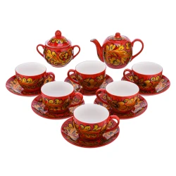 Чайный сервиз на 6 персон "Кудрина". Хохлома.