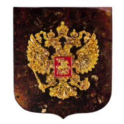 Панно настенное из янтаря "Герб РФ" 19х22 см.