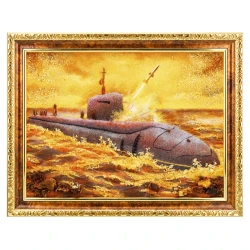 Картина янтарная "Подводная лодка" 30х40 см.