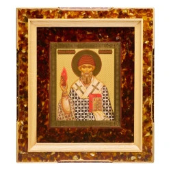 Икона янтарная "Спиридон Тримифунтский" 35х38 см.