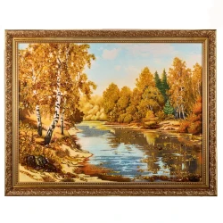Картина янтарная "Березка у реки" 60х80 см.
