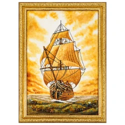 Картина янтарная "Корабль-парусник" 60х40 см.