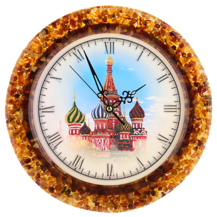Часы настенные из янтаря "Храм Василия Блаженного"