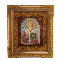 Икона янтарная "Николай Чудотворец" 34х39 см.