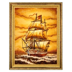 Картина янтарная "Корабль в море" 60х80 см.