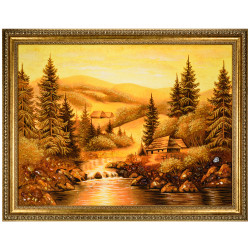 Янтарная картина "Домик у ручья" 60х80 см