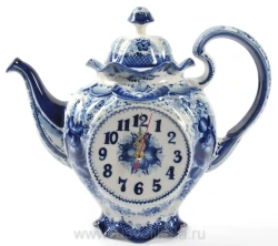 Часы настольные фарфоровые "Чайник". Гжель.